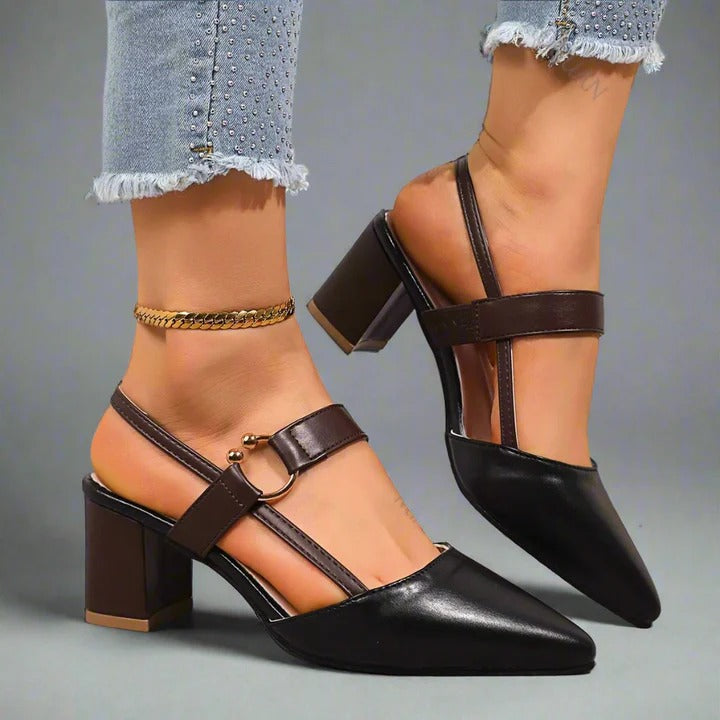 Emma - Leather Slingback Block Heels