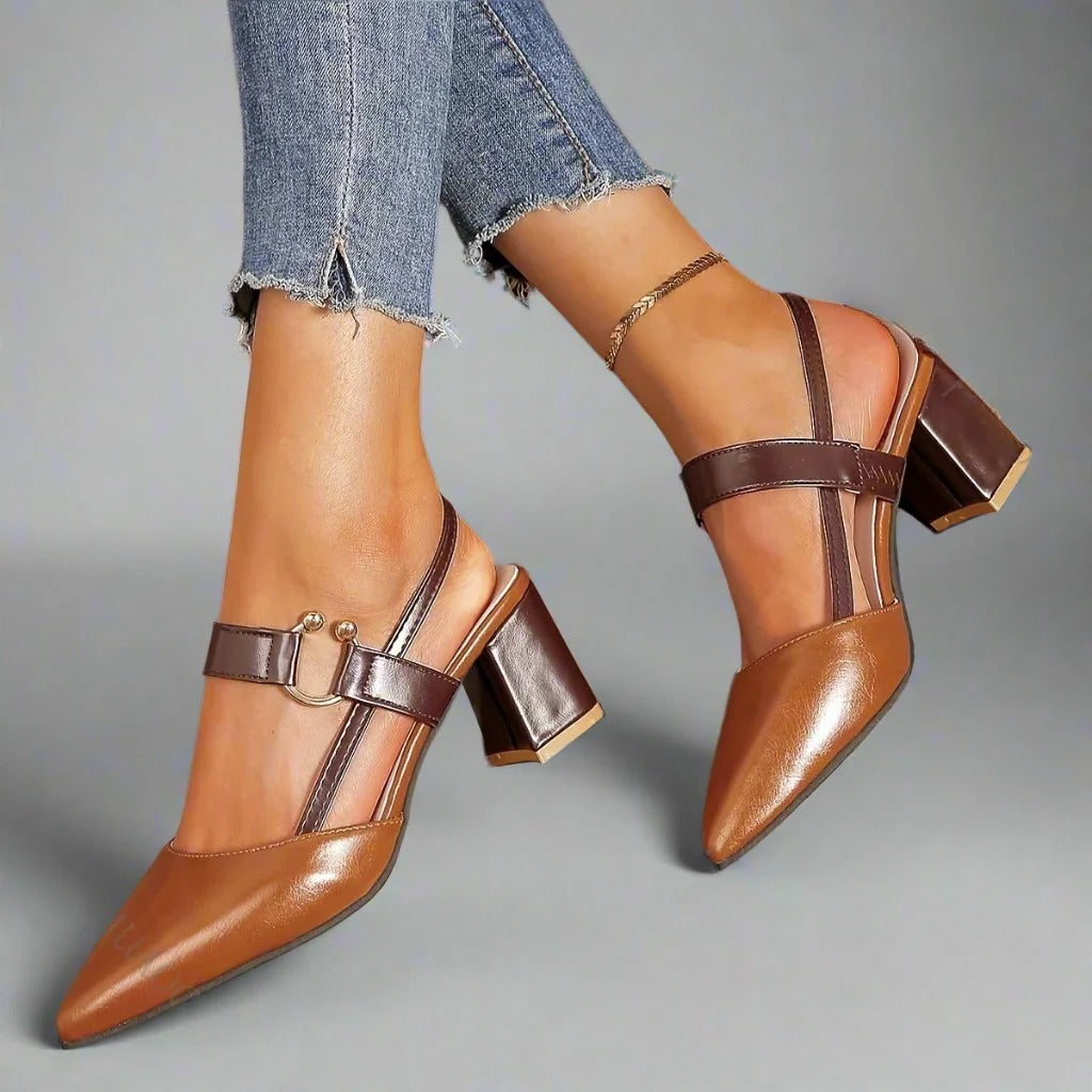 Emma - Leather Slingback Block Heels