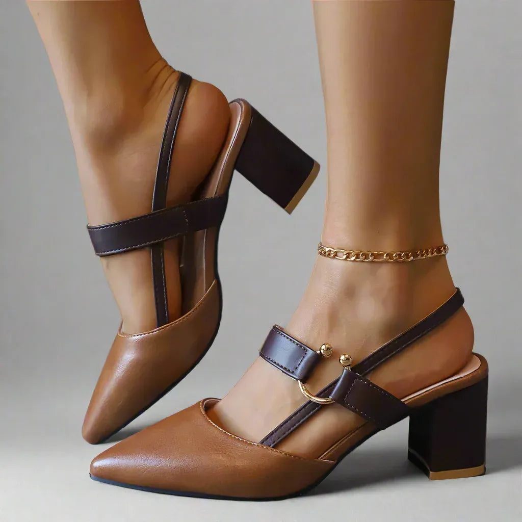 Emma - Leather Slingback Block Heels